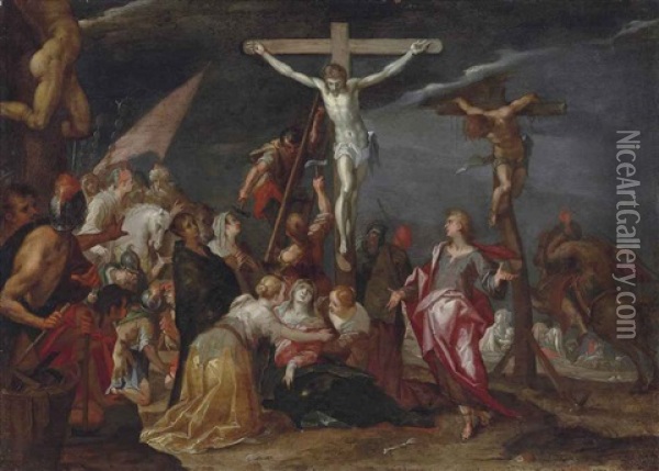 The Crucifixion With The Two Thieves Oil Painting - Hans Von Aachen