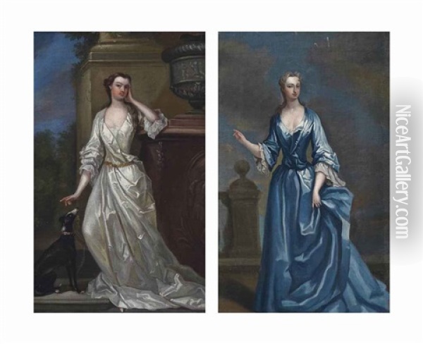 Portrait Of A Lady, Traditionally Identified As Elizabeth Churchill... And Portrait Of A Lady, Traditionally Identified As Maria Skerritt (2 Works) Oil Painting - Charles Jervas