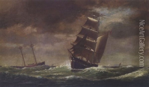 Sailing On Stormy Seas Oil Painting - William Formby Halsall