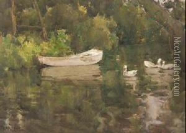 Ducks On The River Avon Oil Painting - Margaret Olrog Stoddart