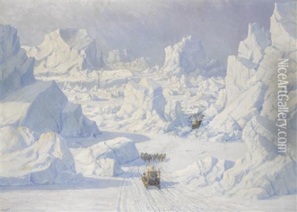 Dog Sledding In Greenland Oil Painting - Emanuel A. Petersen