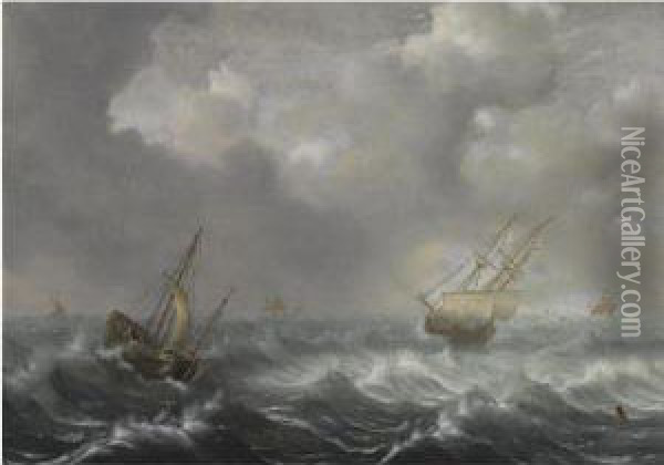 A Dutch Three-master Oil Painting - Hendrick Staets