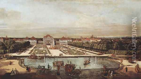 View from Munich, Schloss Nymphenburg, from the west Oil Painting - Bernardo Bellotto