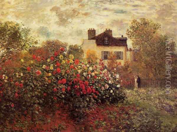 The Garden At Argenteuil Aka The Dahlias Oil Painting - Claude Oscar Monet