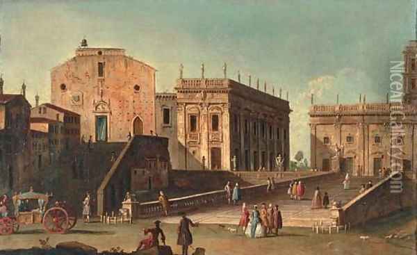 View of Santa Maria in Aracoeli and the Campidoglio, Rome Oil Painting - Jacopo Fabris Venice