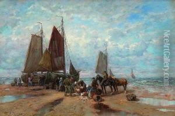 Hollandische Fischerboote Am
 Strand. Oil Painting - Desire Tomassin