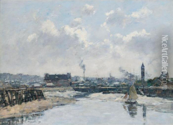 Trouville. Le Port Maree Basse, Le Matin Oil Painting - Eugene Boudin
