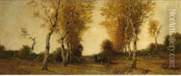 An Autumn Landscape With Figures On A Path Oil Painting - Cornelis Kuypers