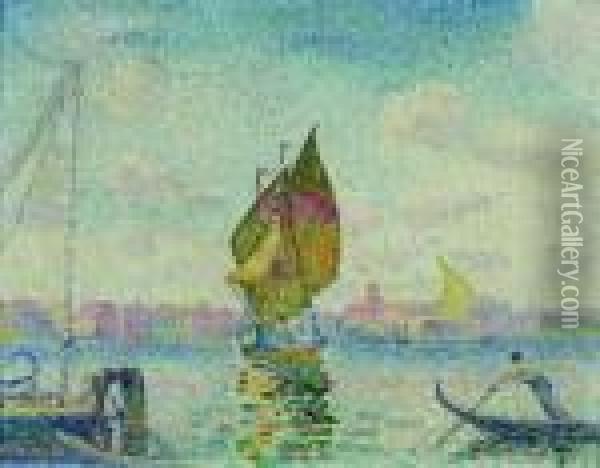 Barque A Voiles Sur La Giudecca Ou Venise, Marine Oil Painting - Henri Edmond Cross