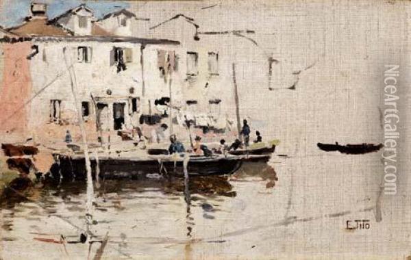 Barche Ormeggiate Presso Dellecase Oil Painting - Ettore Tito