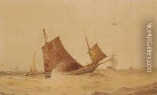 Fishing Boat On Rough Seas Oil Painting - Frederick James Aldridge