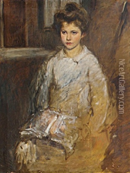 Portrait D'une Fillette Tenant Un Livre Ouvert Oil Painting - Charles Stuart Forbes