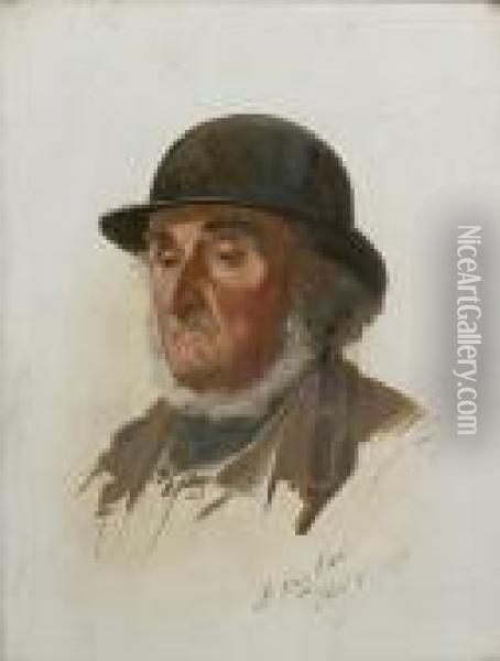 Study Of An Elderly Man In A Bowler Hat; Study Of An Elderly Man In A Straw Hat Oil Painting - James Hayllar
