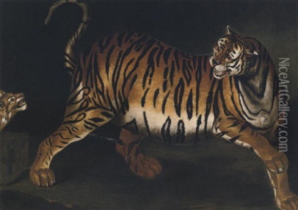 A Tigress And Her Cub Oil Painting - Philipp Ferdinand de Hamilton