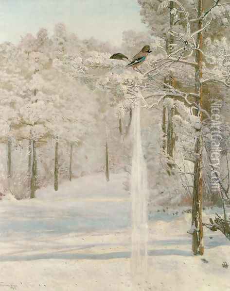 Eurasian Jay. White Frost Oil Painting - Jozef Chelmonski