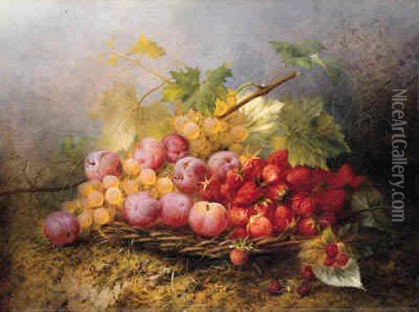 Still Life With Grapes, Plums And Strawberries Oil Painting - Joseph-Eugene Gilbault