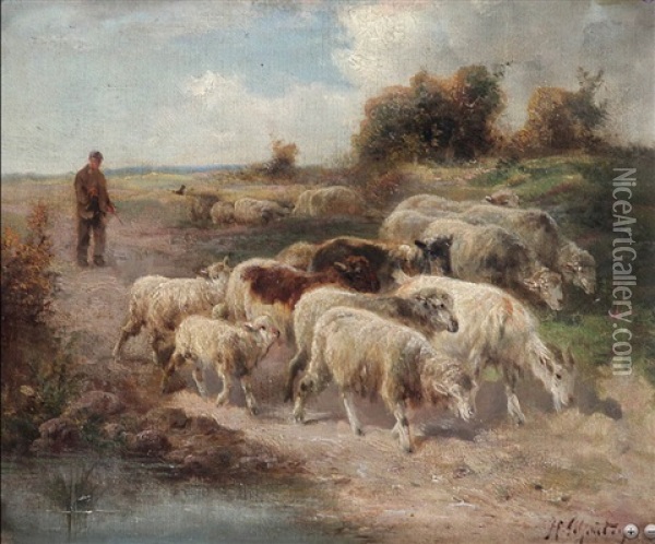 Berger Aux Moutons A La Fagne Oil Painting - Henry Schouten
