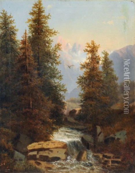 Blick Auf Ein Schweizer Bergmassiv Oil Painting - August Lang