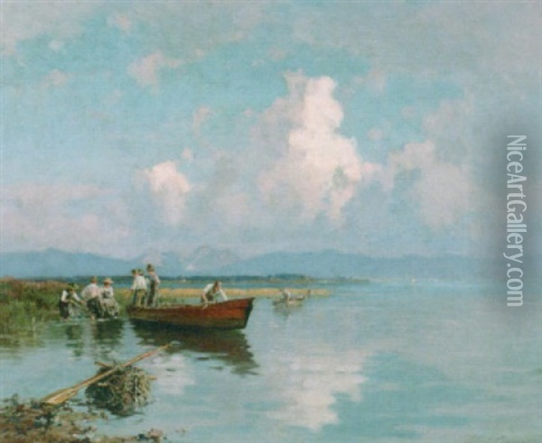 Fishermen On The Chiemsee Oil Painting - Willy Moralt