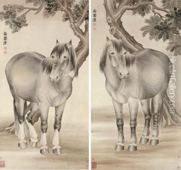 Stallions Oil Painting - Qian Feng