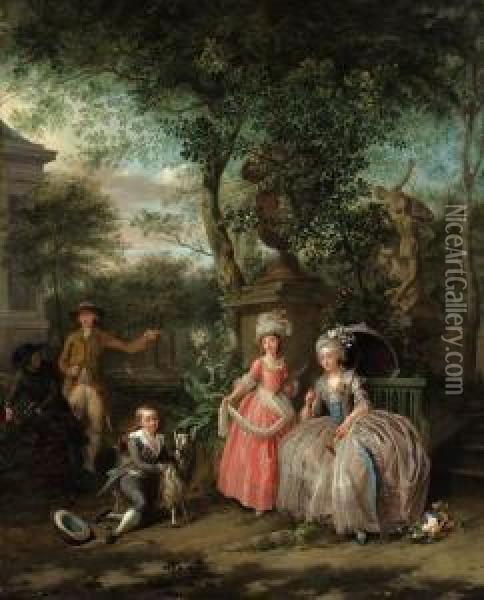A Group Portrait Of A Family In An Ornamental Garden Oil Painting - Nicolaes Muys