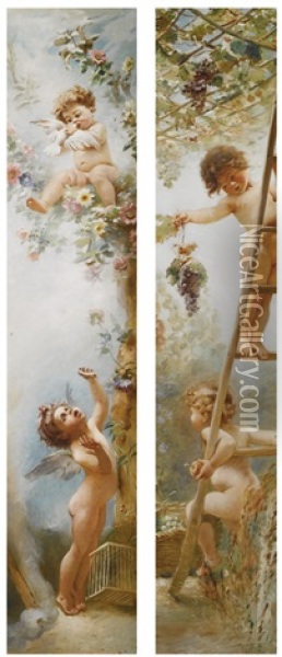 Cupids-gardeners (2 Works) Oil Painting - Konstantin Egorovich Makovsky