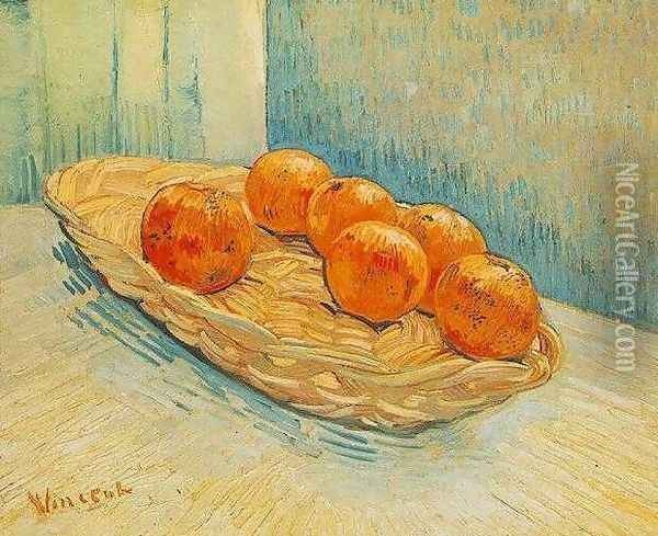 Still Life With Basket And Six Oranges Oil Painting - Vincent Van Gogh