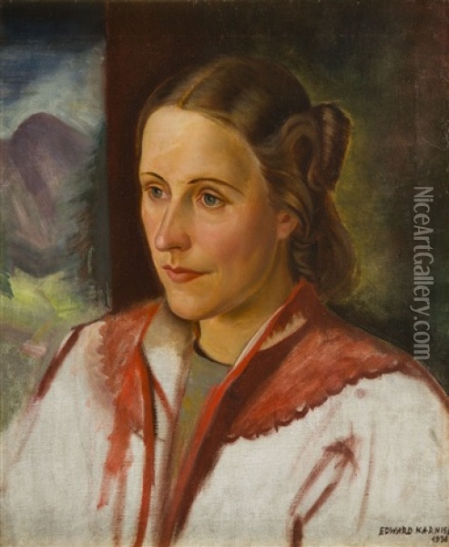 Portrait Of A Woman Oil Painting - Edward Karniej