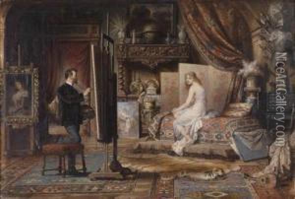 The Painter And His Model Oil Painting - Karl Schweninger