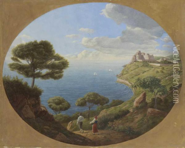 Suditalienische Meereskuste Mit Bauernpaar Oil Painting - Leopold Kerpel