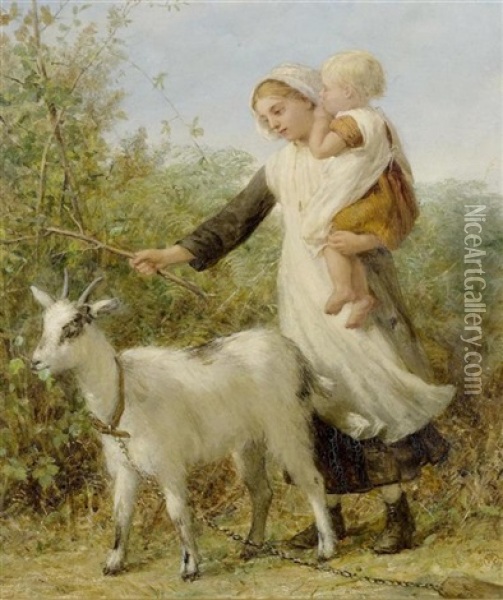 Mutter Mit Kind Und Ziege Oil Painting - William Charles Thomas Dobson