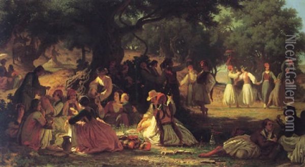 A Greek Feast Oil Painting - Ernst Wilhelm Rietschel