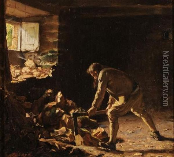 Paysan Breton Dans Un Interieur, Circa 1870 Oil Painting - Alexandre Antigna