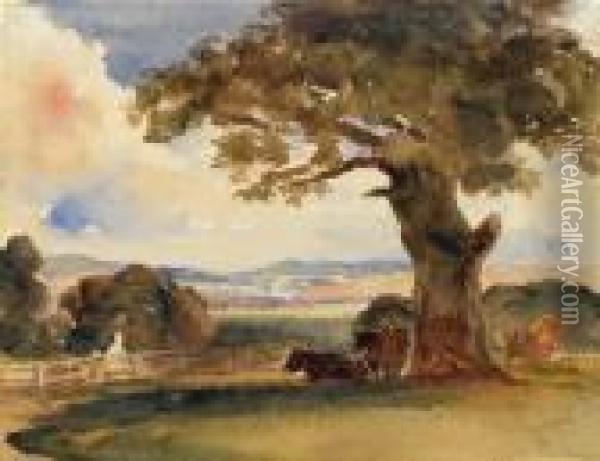 Cattle In The Shade Of A Tree Oil Painting - Peter de Wint