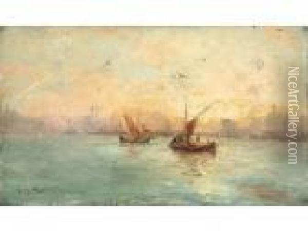 :barques Sur Le Bosphore, Istanbul Oil Painting - Louis Nattero