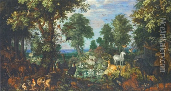 Les Animaux Sortant De L'arche De Noe Oil Painting - Roelandt Savery