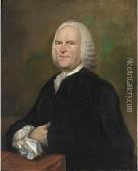 A Portrait Of Christiaan 
Aansorgh, Aged 58, Half Length, Wearing A Black Costume With White Lace 
Collar And Sleeves Oil Painting - Aert Schouman