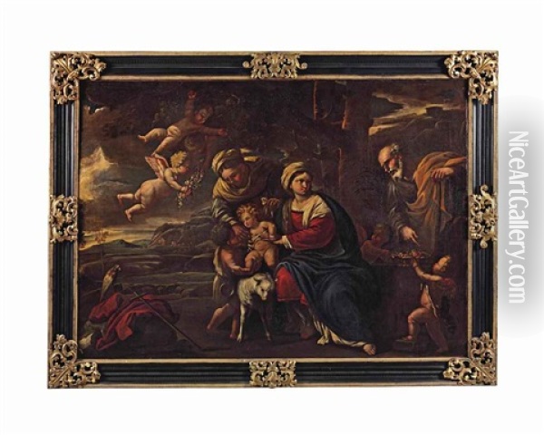 The Holy Family With St Elizabeth And The Infant St John The Baptist Oil Painting - Pietro Testa