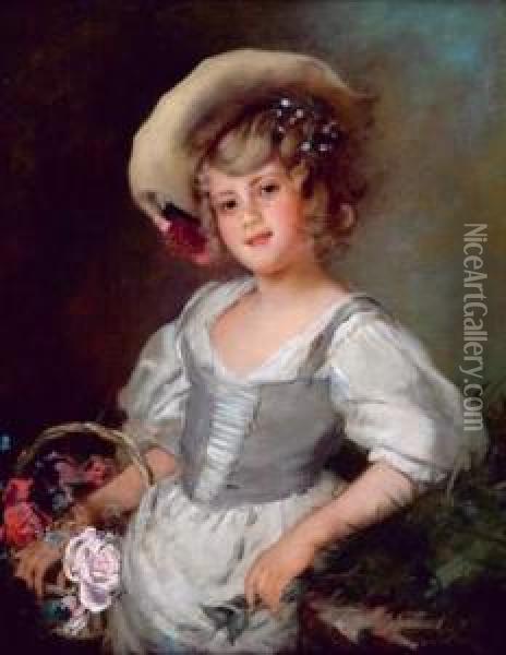 Jeune Fille Au Panier De Fleurs Oil Painting - Harry Humphrey Moore