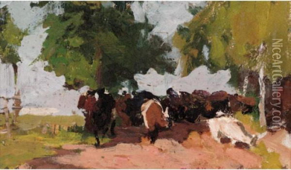 Cattle On A Track Oil Painting - Konstantin Alexeievitch Korovin