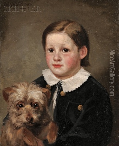Portrait Of A Boy And His Dog Oil Painting - Marcus A. Waterman