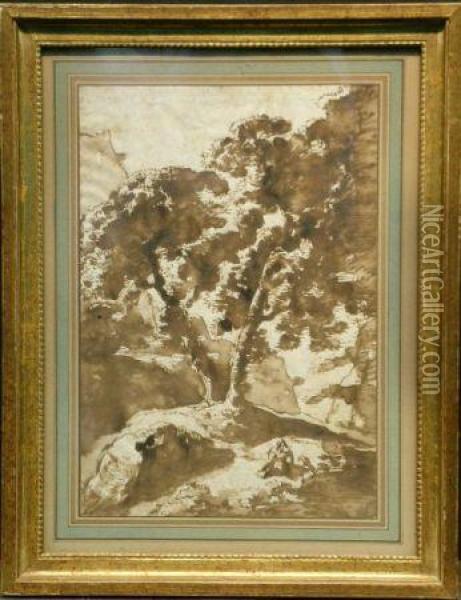 Figures Under Trees Oil Painting - Remigio Cantagallina