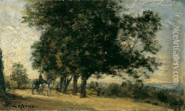 Paysage A La Charrette - Landschaft Mit Beladenem Pferdefuhrwerk Oil Painting - Stanislas Lepine