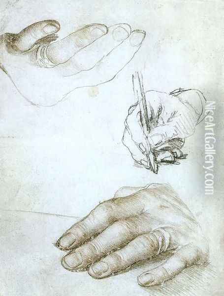 Studies of the Hands of Erasmus of Rotterdam c. 1523 Oil Painting - Hans Holbein the Younger
