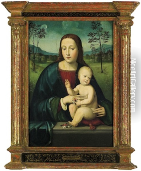 Die Madonna Mit Kind In Einer Landschaft Oil Painting - Francesco Francia