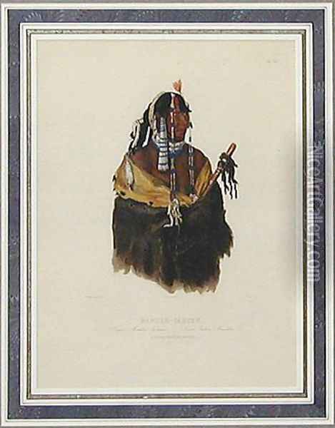 Mandeh-Pachu A Young Mandan Indian Oil Painting - Karl Bodmer