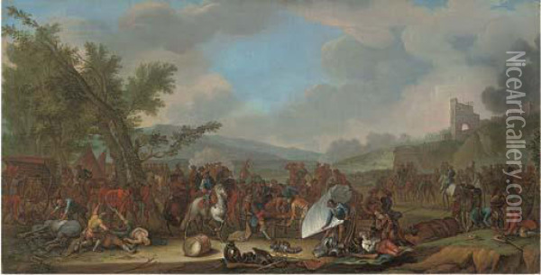 A Military Encampment After A Battle Oil Painting - Christian Reder