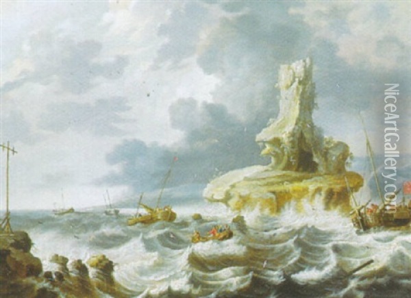 Marine Par Temps D'orage Oil Painting - Cornelis Mahu