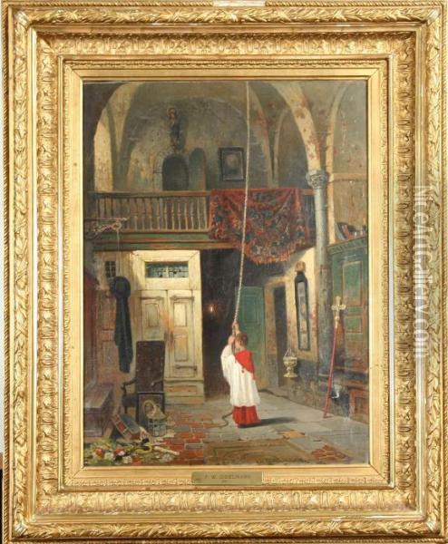 Kyrkointerior Med Korgosse Oil Painting - Frans Wilhelm Odelmark