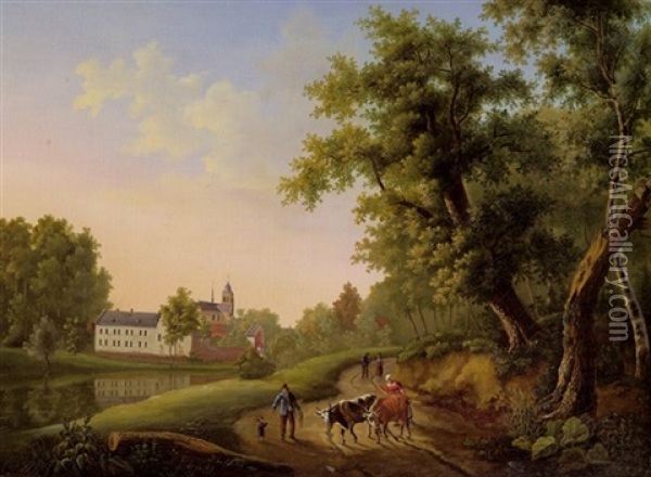 Viehtrieb Vor Einem Kloster Oil Painting - Philibert Chastellain